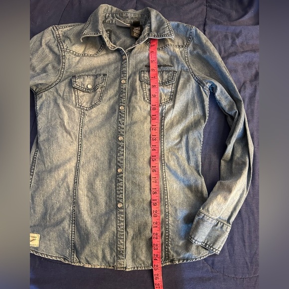 Harley-Davidson Blue Fitted Long Sleeve Button Down Shirt - Picture 3 of 7